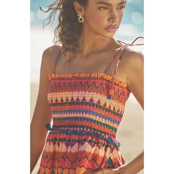 Anthropologie Farm Rio Smocked Cover-Up Dress Hearts Beaded Tassels Size Large - Picture 3 of 6